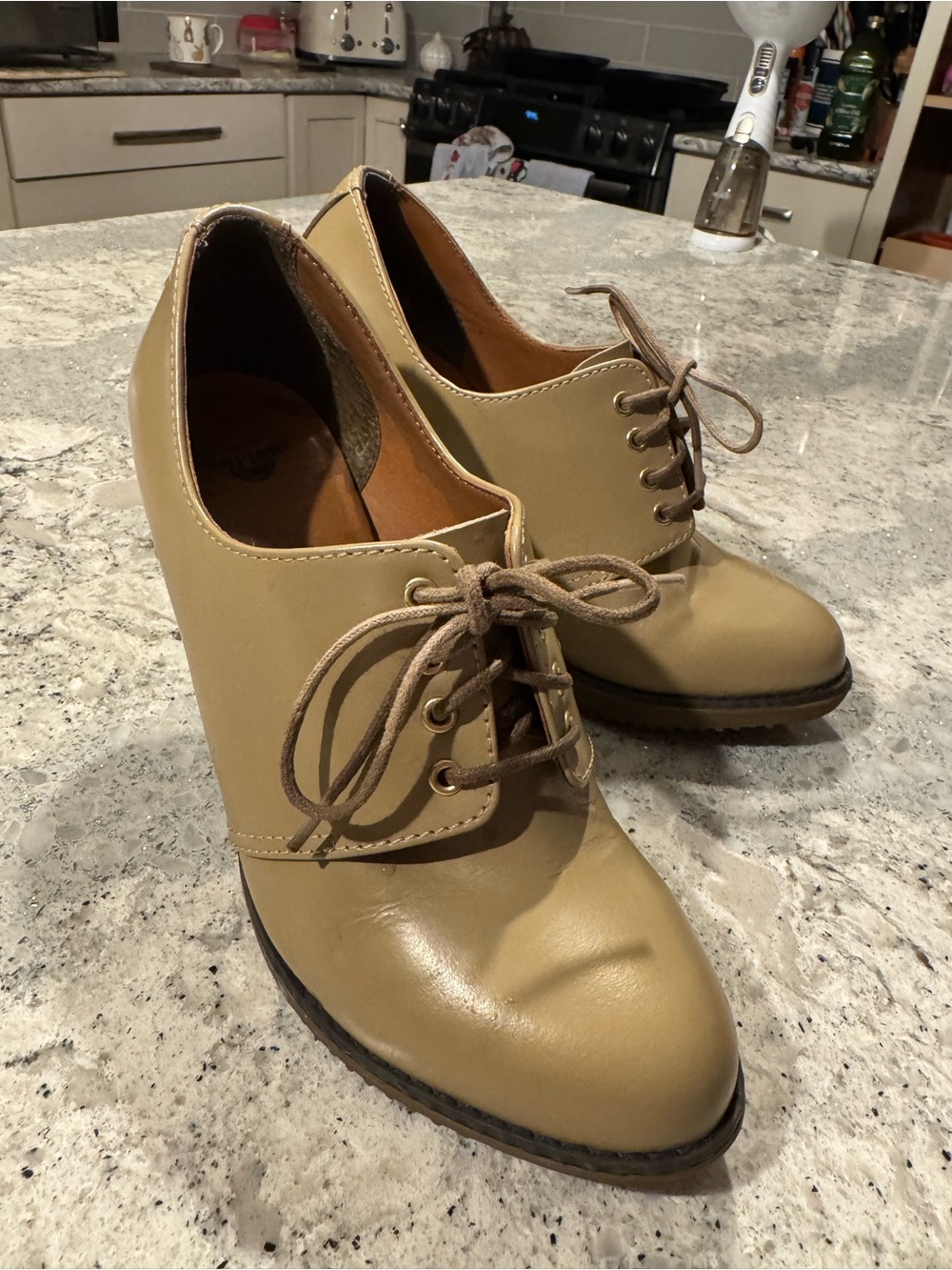 Dr. Martens Women's Tan Lace-Up Wedge Oxford Heels